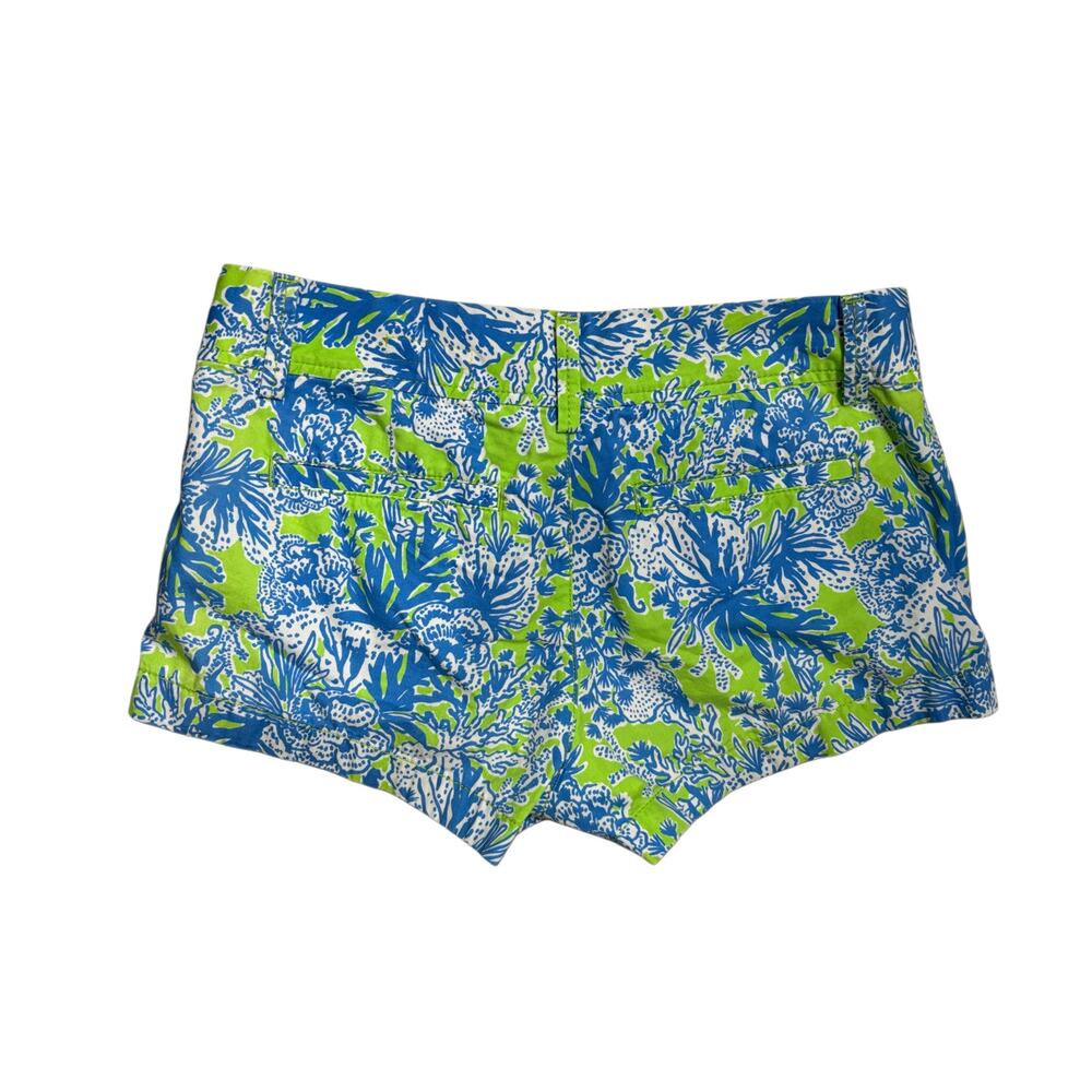 Lilly Pulitzer Walsh Shorts Biggest Fan Green Blue Seahorses Coral Size 2 - Picture 2 of 5
